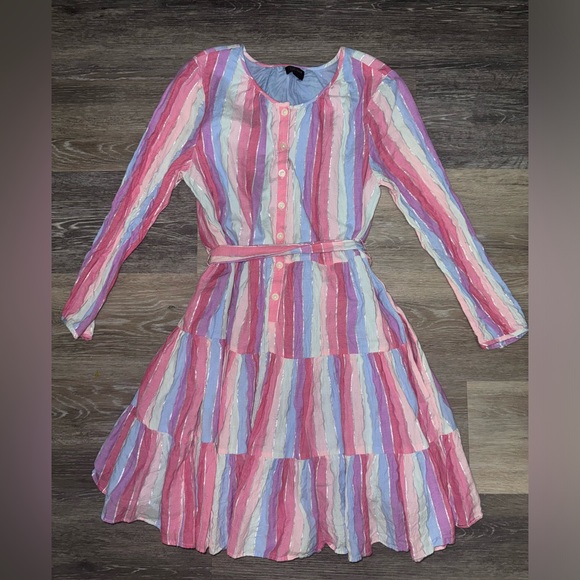 J. Crew Pastel Striped Veda Belted Long Sleeve Dress - Size Medium Petite - Picture 2 of 10